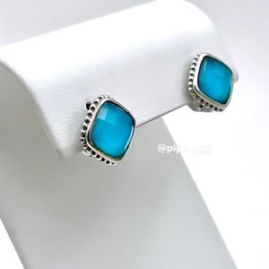 EUC Judith Ripka JR TWO Sterling Silver 18K Gold Turquoise Doublet Stud Earrings
